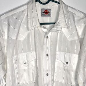 Vintage Men's Western Cowboy Pearl Snap Rodeo Shirt Sz XLT White Tall MWG